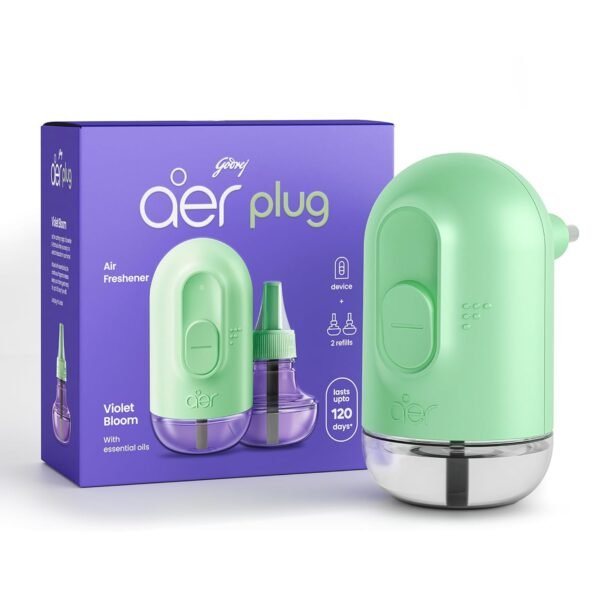 Godrej aer Plug Electric Air Freshener Kit Machine + 2 Violet Bloom Refills Electric Air Freshener Kit – Machine + 2 Refills (Violet Bloom)