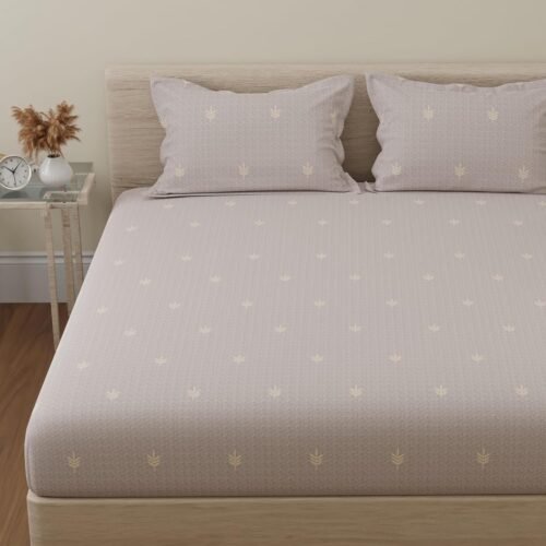 HUESLAND 144 TC Cotton Double Bedsheet with 2 Pillow Covers 144 TC Double Bedsheet with 2 Pillow Covers (Oat Brown & White Floral)