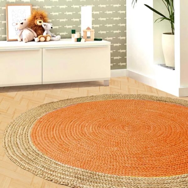 Habere India Round Jute Rug 3 ft Handmade Natural Rug Round Jute Rug 3 ft | Handmade Braided Natural Floor Rug | Yellow