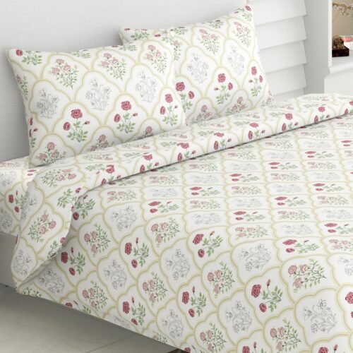 Haus & Kinder 186 TC Cotton King Size Bedsheet Rose Serenity 186 TC Cotton King Size Bedsheet with 2 Pillow Covers (Rose Serenity)