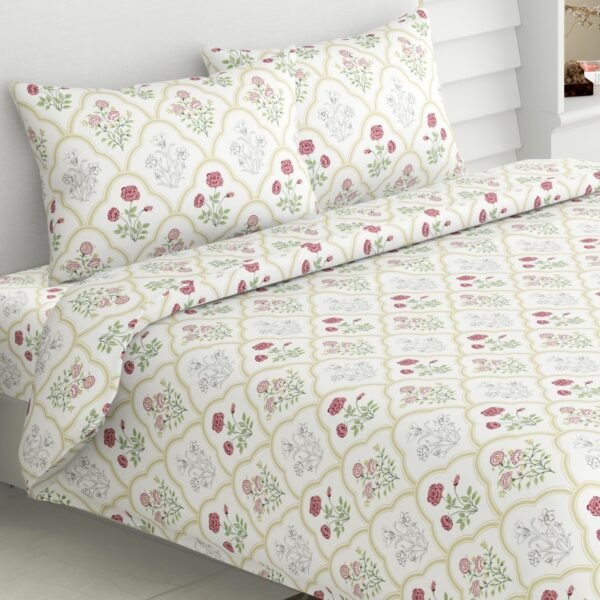 Haus & Kinder 186 TC Cotton King Size Bedsheet Rose Serenity 186 TC Cotton King Size Bedsheet with 2 Pillow Covers (Rose Serenity)
