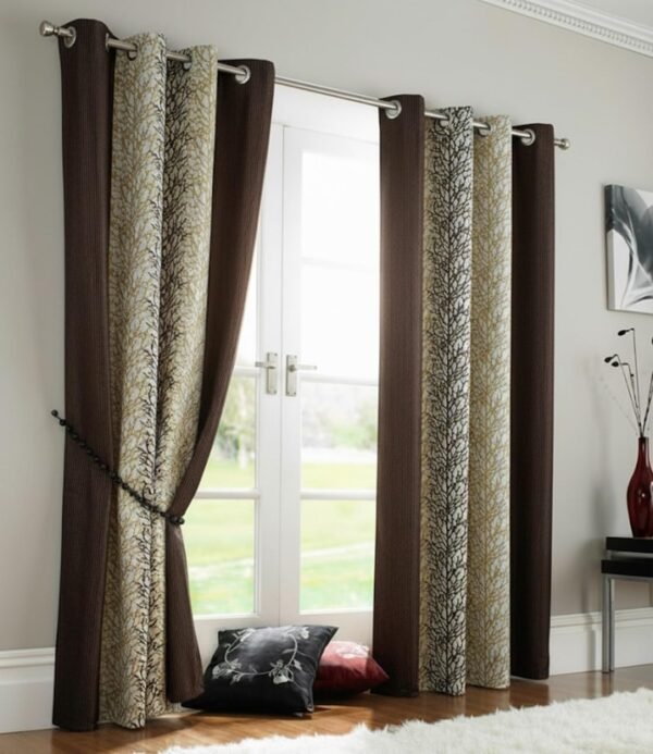 Home Sizzler Abstract Door Curtain 7 Feet Brown Set of 2 Abstract Eyelet Door Curtain (7 Feet, Brown, Set of 2)