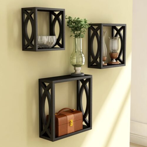 Decorative Cube Wall Shelves Set of 3 | MDF Wooden Wall Mounted Display Shelves
