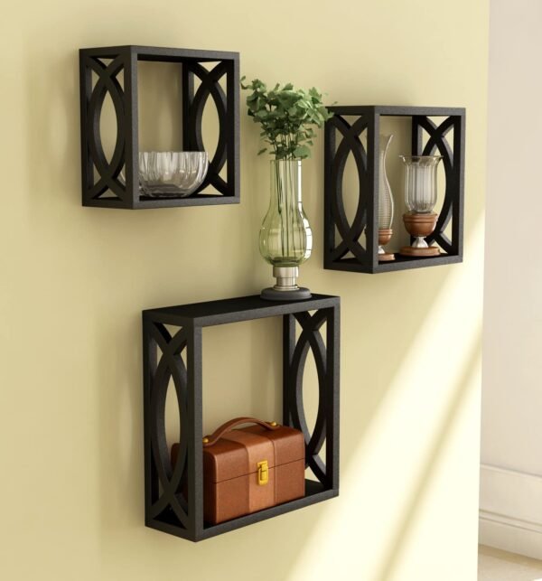 Decorative Cube Wall Shelves Set of 3 | MDF Wooden Wall Mounted Display Shelves