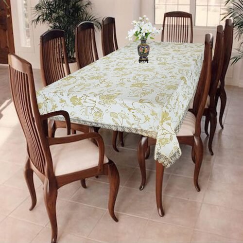 Waterproof Dining Table Cover | Wrinkle Resistant Floral Tablecloth | 6–8 Seater | White Floral