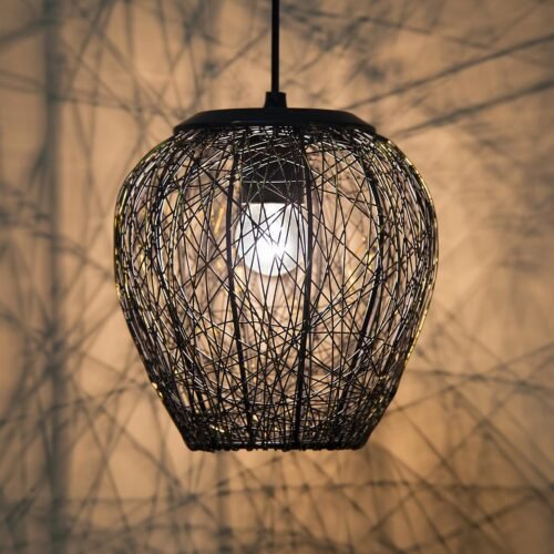 Wire Mesh Pendant Light – Black Hanging Ceiling Lamp