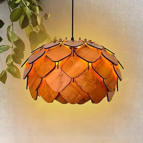 Wooden Pinecone Pendant Light – Handcrafted Ceiling Lamp