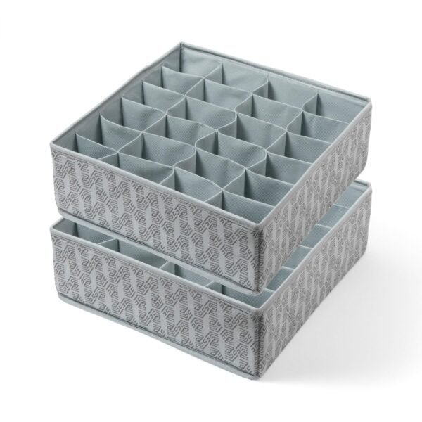 Homestrap Set of 2 24-Compartment Drawer Organizers Set of 2 Foldable 24-Compartment Drawer Organizers | Non-Woven Socks, Tie & Underwear Storage Boxes | Grey