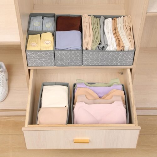 House of Quirk Set of 6 Foldable Drawer Organizer Boxes Set of 6 Foldable Drawer Organizer Boxes | Non-Woven Storage Bins for Clothes, Socks, Bras & Accessories | Greek Blue