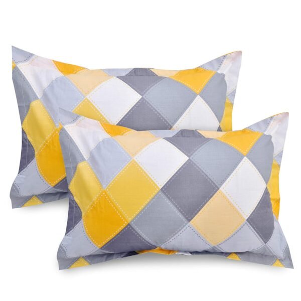 Cotton Pillow Covers Set (Yellow & Grey, 18 × 27 Inches, Pack of 2)