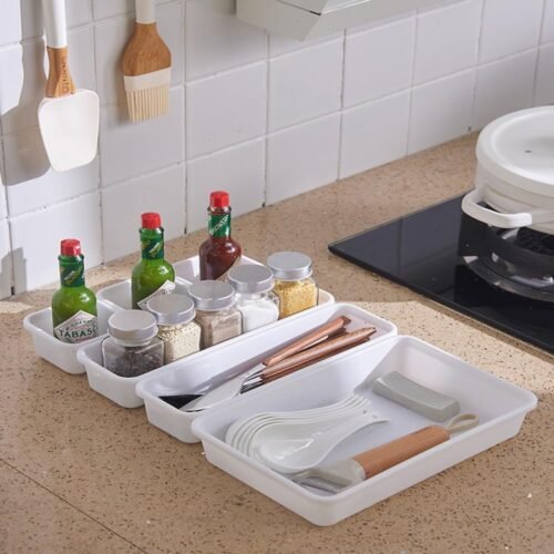 INOVERA Set of 8 Interlocking Drawer Organizer Trays Set of 8 Interlocking Drawer Organizer Trays | Plastic Kitchen & Desk Storage Bins | White