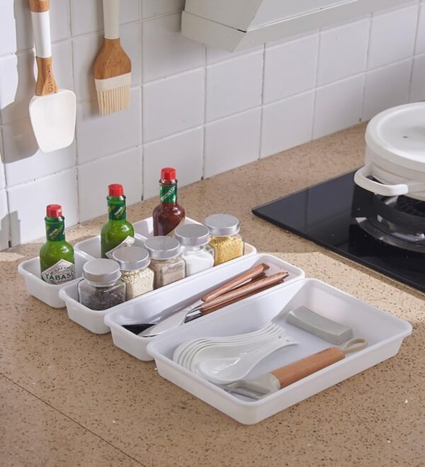 INOVERA Set of 8 Interlocking Drawer Organizer Trays Set of 8 Interlocking Drawer Organizer Trays | Plastic Kitchen & Desk Storage Bins | White
