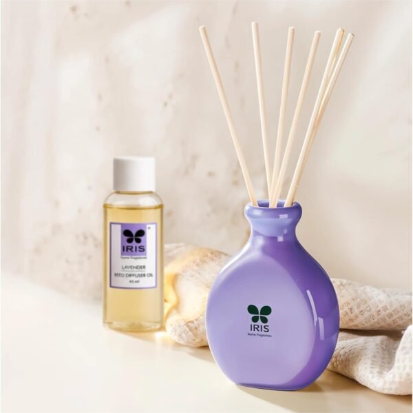 IRIS Lavender Reed Diffuser Set 45 ml Oil with Ceramic Pot & 6 Reed Sticks Lavender Reed Diffuser Set – 45 ml Fragrance Oil with Ceramic Pot & 6 Reed Sticks