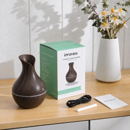 Ultrasonic Essential Oil Aroma Diffuser & Humidifier with LED Night Light – Wooden Finish