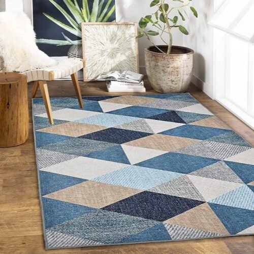 Ishro Home Geometric Area Rug 4x6 ft Anti-Skid Carpet Geometric Area Rug 4x6 ft | Anti-Skid Indoor Carpet | Crystals Design