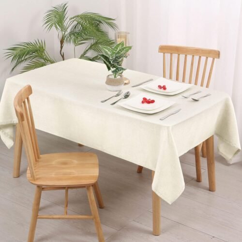 Linen-Look Tablecloth | Heat Resistant Dining Table Cover | Machine Washable | 4 Seater | Light Linen