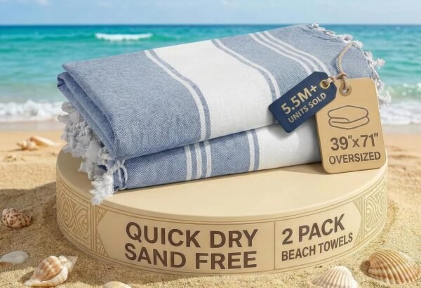 LANE LINEN Turkish Cotton Bath Towels 2 Pack Turkish Cotton Bath Towels | Extra Large 99 × 180 cm | Quick Dry | Super Absorbent | Soft Lightweight | 2 Pack | Forever Blue