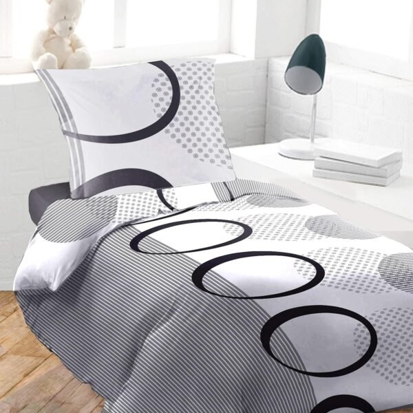 LORETO 144 TC Cotton Single Bedsheet with Pillow Cover 144 TC Cotton Single Bedsheet with 1 Pillow Cover (Dark Grey & White Circle)