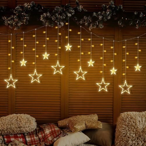 Star Curtain Fairy Lights (12 Stars, 8 Lighting Modes, Warm White)