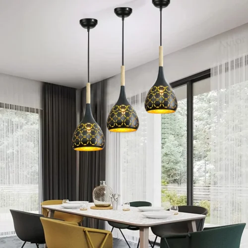 Modern Pendant Lights (Pack of 3) – Black Metal Hanging Ceiling Lights