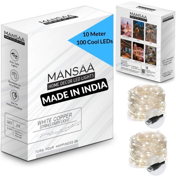 MANSAA USB Fairy String Lights Pack of 2 (100 LED, 10M) USB Fairy String Lights (Pack of 2, 100 LED, 10 Meter, Warm White)