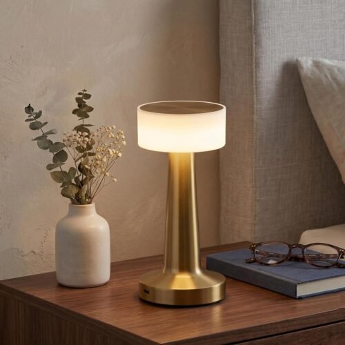 Rechargeable Gold LED Table Lamp with Touch Control & Stepless Dimming