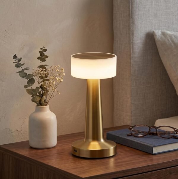 Rechargeable Gold LED Table Lamp with Touch Control & Stepless Dimming