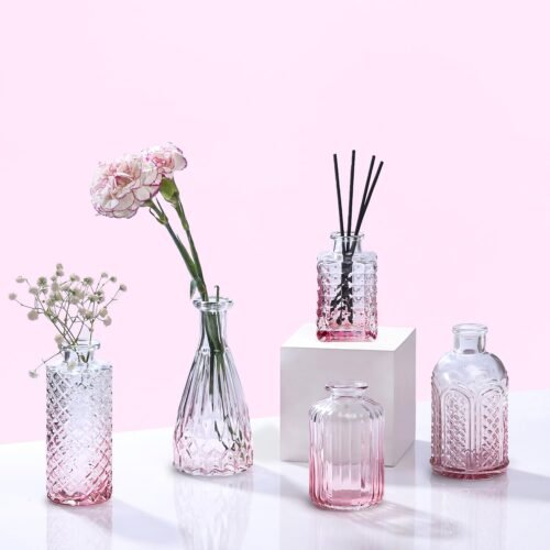 Crystal Clear Glass Bud Vase Set of 5 – Decorative Mini Flower Vases for Home Décor