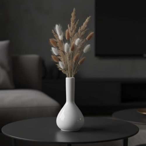 Raindrop Ceramic Bud Vase – 5.3 Inch Glossy White Decorative Flower Vase