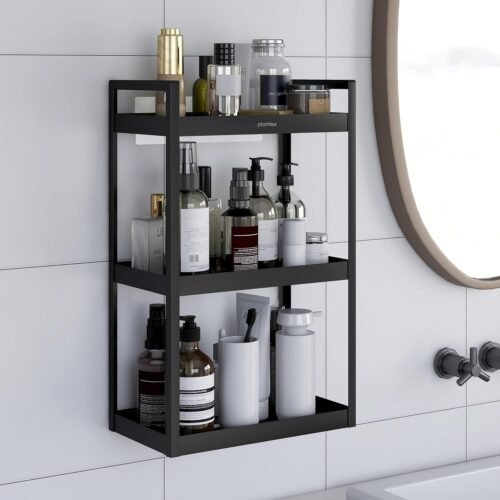 3-Tier Metal Storage Shelf | Multipurpose Bathroom & Kitchen Organizer Rack | Powder Coated Black