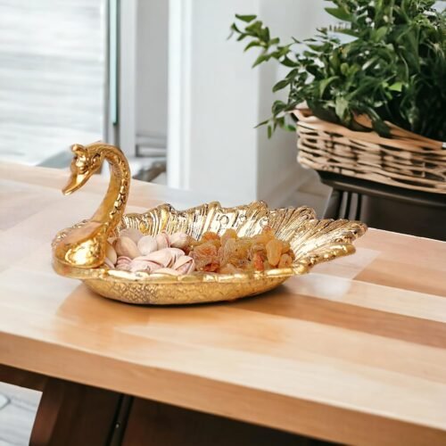 Gold Swan Decorative Metal Tray Bowl – Luxury Fruit & Table Accent