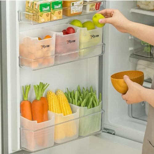 Set of 6 Refrigerator Storage Containers | BPA-Free Plastic Fridge Organizer Bins for Fruits & Vegetables | Transparent