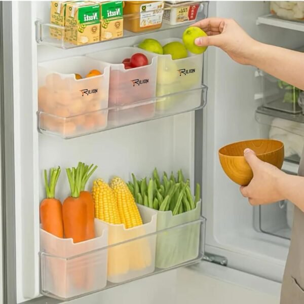 RILION Set of 6 Refrigerator Storage Containers Set of 6 Refrigerator Storage Containers | BPA-Free Plastic Fridge Organizer Bins for Fruits & Vegetables | Transparent