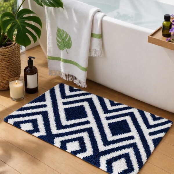 Roseate Egyptian Microfiber 2000 GSM Bath Mat Egyptian Microfiber Bath Mat | 2000 GSM Super Absorbent Anti-Skid Bathroom Rug | Soft Quick Dry Floor Mat | Blue