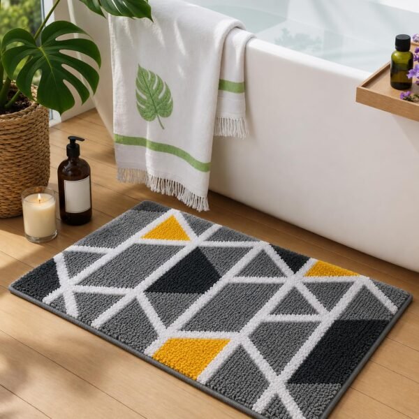 Roseate Mosaic Super Soft Microfiber Bath Mat Mosaic Super Soft Microfiber Bath Mat | 2000 GSM | Super Absorbent | Anti-Skid | Machine Washable | Grey Geometric | 40 × 60 cm