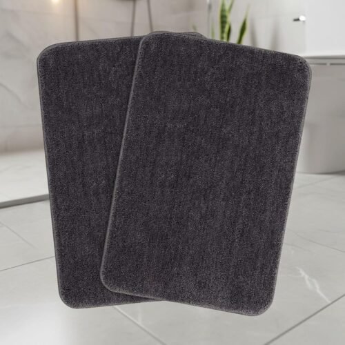Microfiber Anti-Skid Bath Mats | Super Absorbent Quick Dry Bathroom Floor Mats | Washable | Grey | Set of 2 (50 × 80 cm)