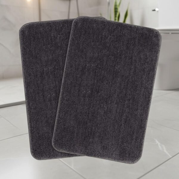 SARAL Home Microfiber Anti-Skid Bath Mats Set of 2 Microfiber Anti-Skid Bath Mats | Super Absorbent Quick Dry Bathroom Floor Mats | Washable | Grey | Set of 2 (50 × 80 cm)