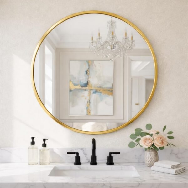 Gold Round Wall Mirror (24 Inches)