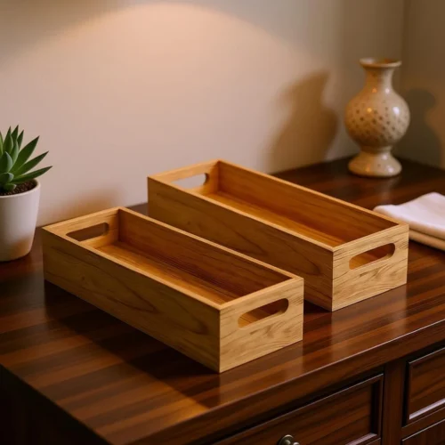 Wooden Serving Tray Set of 2 | Decorative Wooden Trays for Home & Kitchen