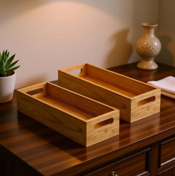 SIFU COLLECTION Wooden Serving Tray Set of 2 Decorative Wooden Trays for Home & Kitchen Wooden Serving Tray Set of 2 | Decorative Wooden Trays for Home & Kitchen