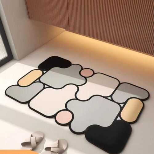 Memory Foam Bath Mat | Super Absorbent Anti-Slip Floor Mat | Quick Dry Bathroom, Kitchen & Entrance Rug | Design 9