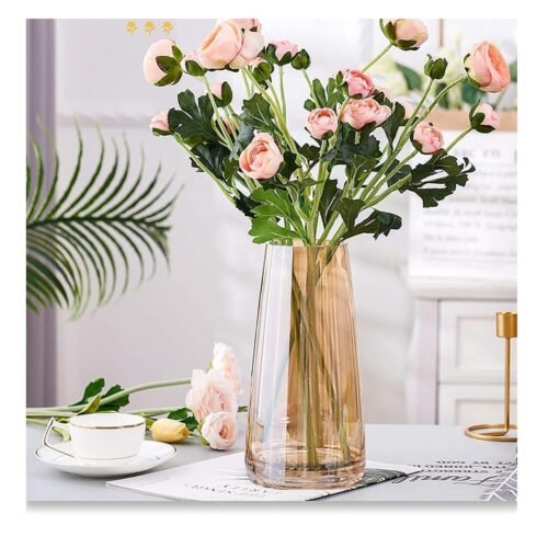Decorative Luster Glass Vase for Flowers – Crystal Amber (9 Inch)
