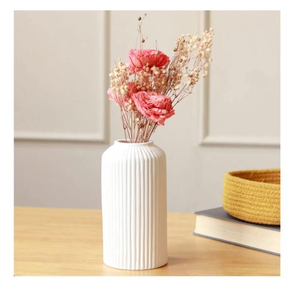SPHINX Ribbed Ceramic Vase 6 Inch Decorative White Flower Vase Ribbed Ceramic Vase – 6 Inch Decorative Flower & Pampas Grass Vase (White)