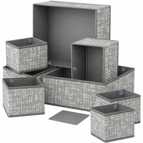 Skrill 8-Piece Foldable Drawer Organizer Set Wardrobe Storage Boxes 8-Piece Foldable Cloth Storage Box Set | Non-Woven Drawer & Wardrobe Organizers | Crosshatch Grey
