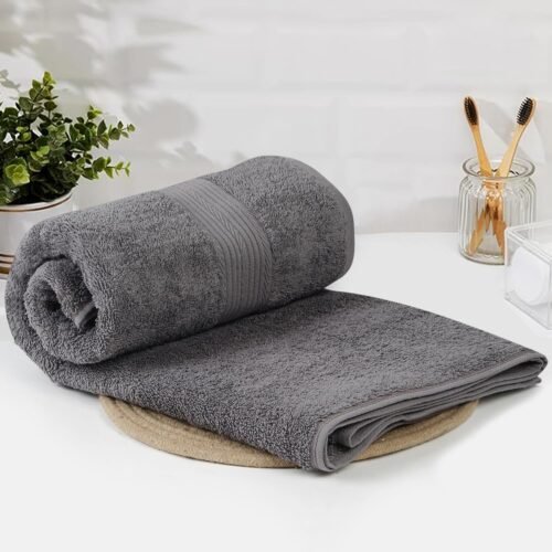 Solimo 500 GSM Cotton Bath Towel Grey Quick Dry & Soft Cotton Bath Towel | 500 GSM | 100% Cotton | Quick Dry | Super Soft | Fade Resistant | 70 × 140 cm | Grey