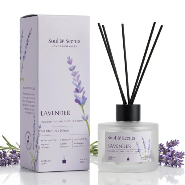 Lavender Reed Diffuser Set – 120 ml with 6 Fiber Reed Sticks