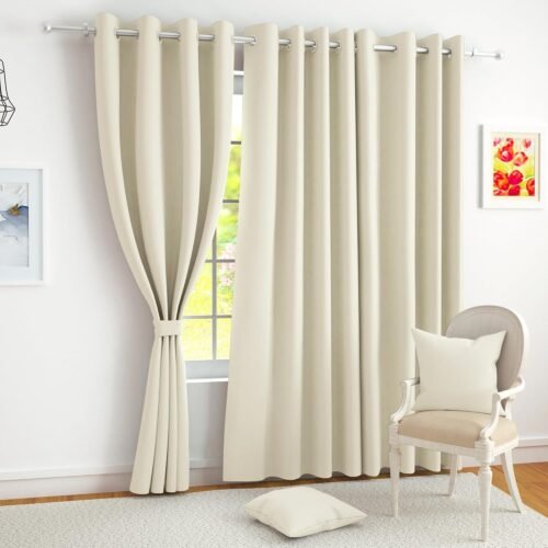 100% Blackout Thermal Insulated Door Curtains (8 Feet, Beige, Set of 2)