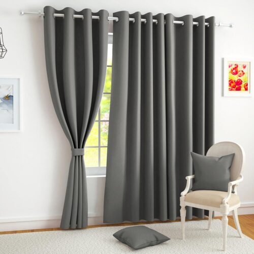 100% Blackout Thermal Insulated Door Curtains (7 Feet, Ash Grey, Set of 2)