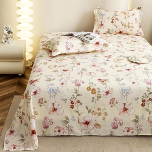 Story@Home King Size Floral Microfiber Bedsheet Set King Size Microfiber Floral Bedsheet with 2 Pillow Covers (210 TC, Off White & Red)