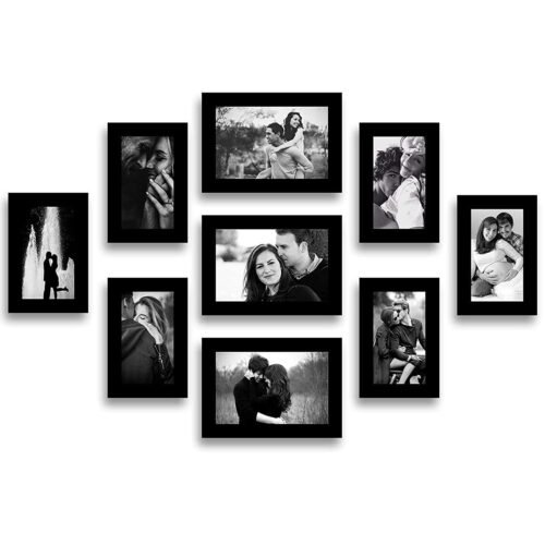 9-Piece Wall Photo Frame Set with Glass | Black MDF Gallery Frame Collection (5x7 & 4x6 Inch)